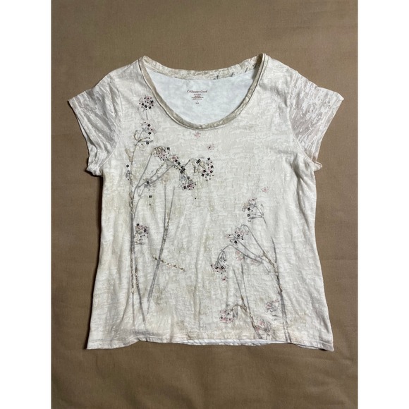 Coldwater Creek Tops - Coldwater Creek Sleeveless Top Size L 14-16 White Botanical Embroidered Beaded